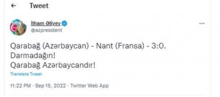 İlham Əliyev "Qarabağ"ı təbrik etdi